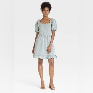 Who What Wear Puff Short Sleeve Babydoll Dress in Blue